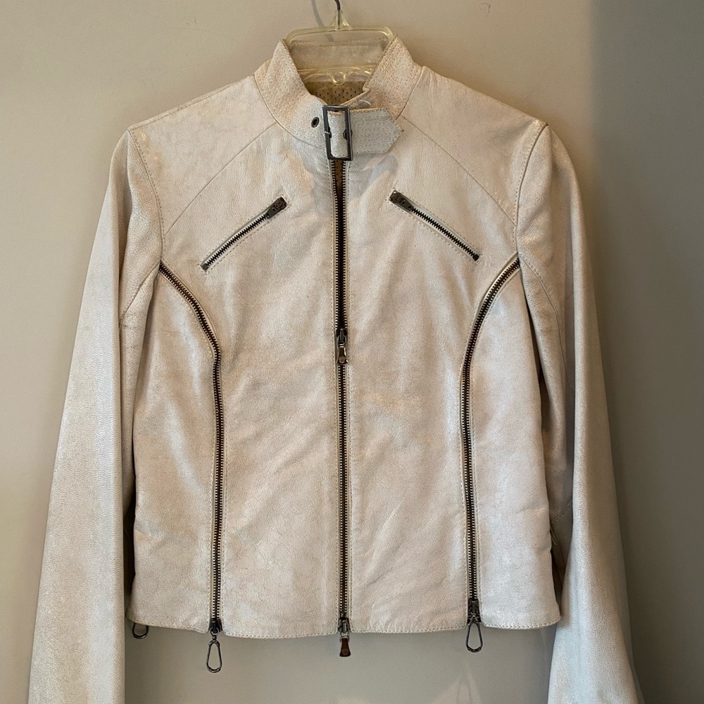 Versace Leather Jacket Off white color with zippers